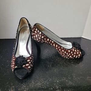 Boden Brown Dot Calf Hair Heels Wirh Black Trim